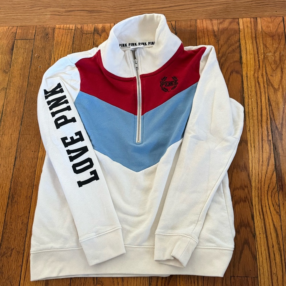 PINK Victoria’s Secret retro red white and blue half zip
